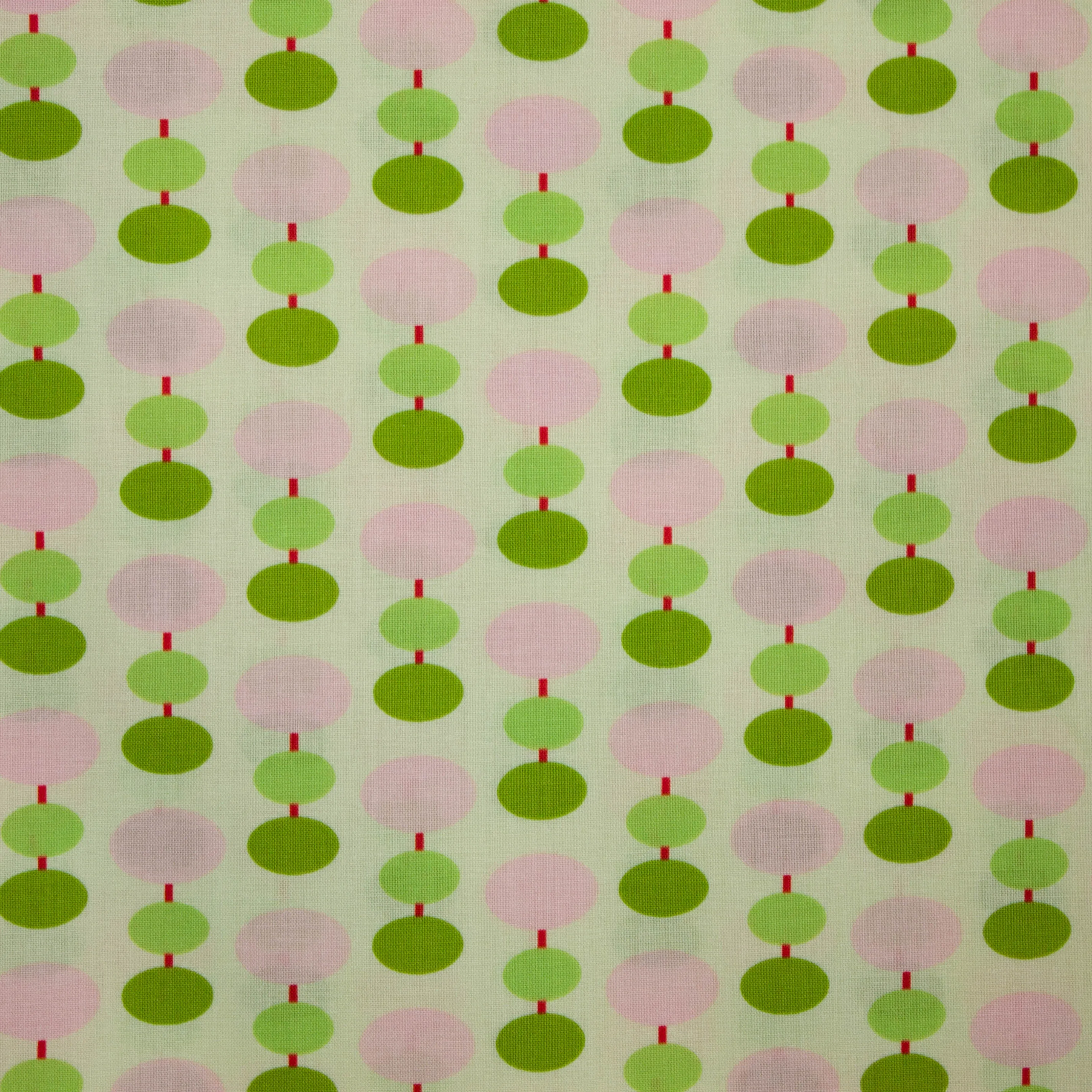 Katoen groen met licht roze en groene bollen